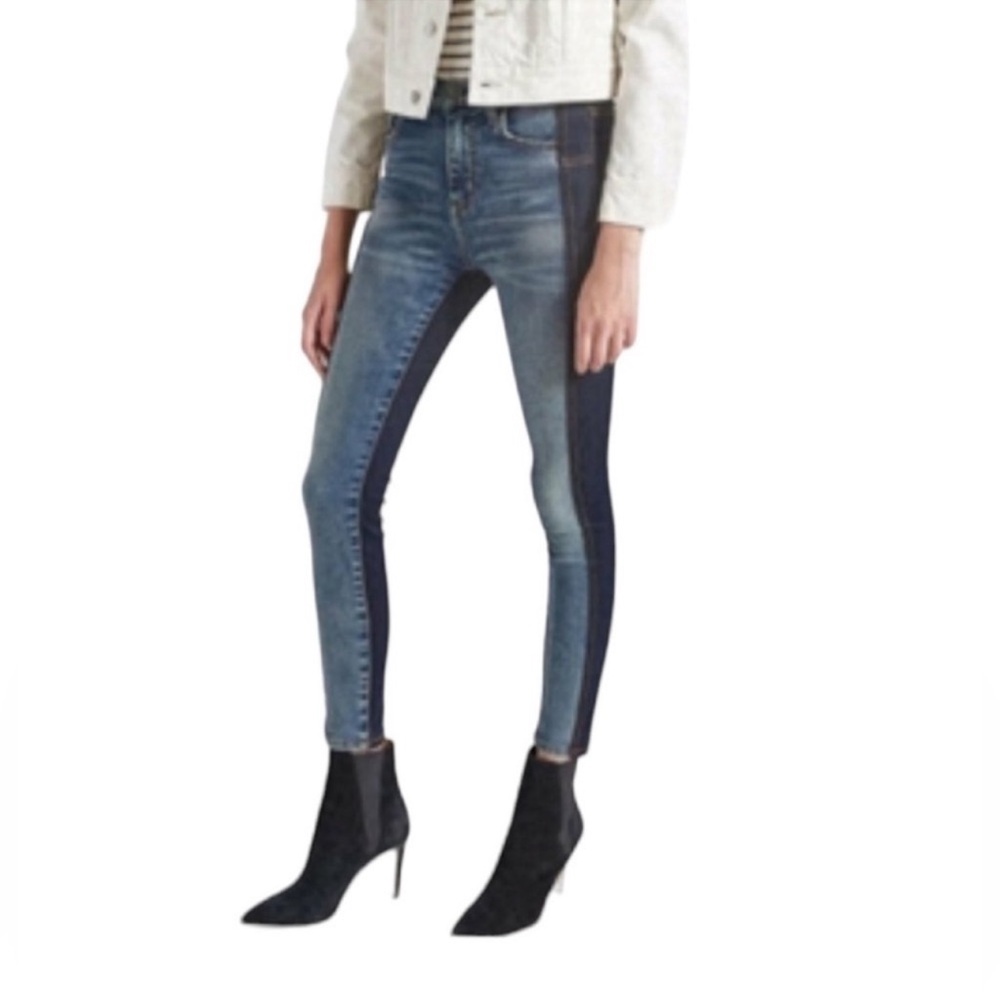 Current/Elliott mashed high waisted denim blue patchwork stiletto jean size 28
